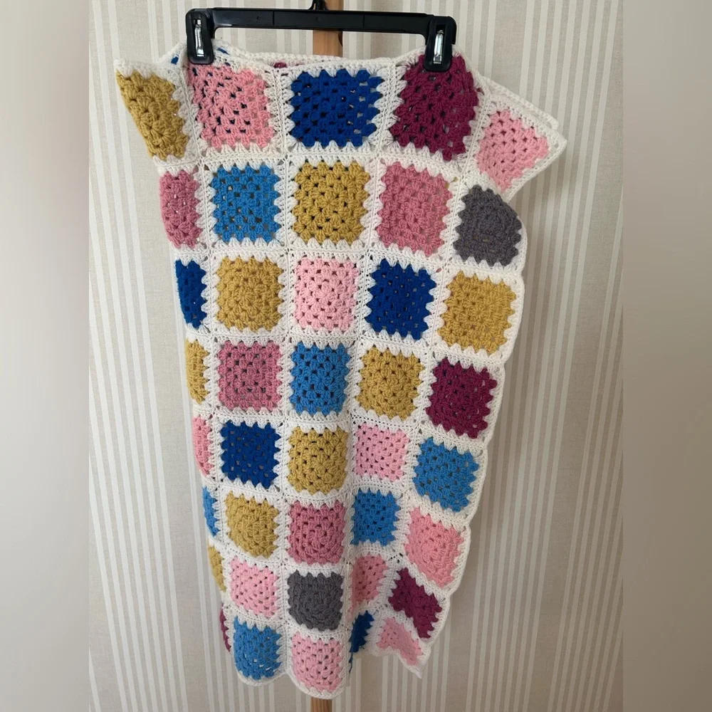 Handmade Crochet Afghan Throw Granny Square 36x36” Patchwork Baby Blanket